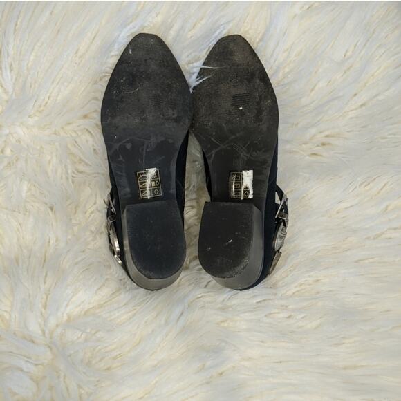 EUC Black Suede Thalia Western Pointed Toe Booties Silver Buckle Size 9 - Picture 3 of 6